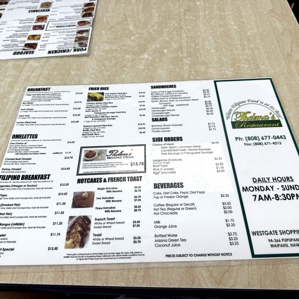 Thelma's Restaurant - Menu - Filipino Near Me - Waipahu, Hawaii Thelma's Restaurant - Menu - Filipino Near Me - Waipahu, Hawaii