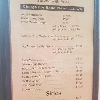 Mangy Moose Cafe - Menu as of April 2017 - American Near Me - Manteca, California