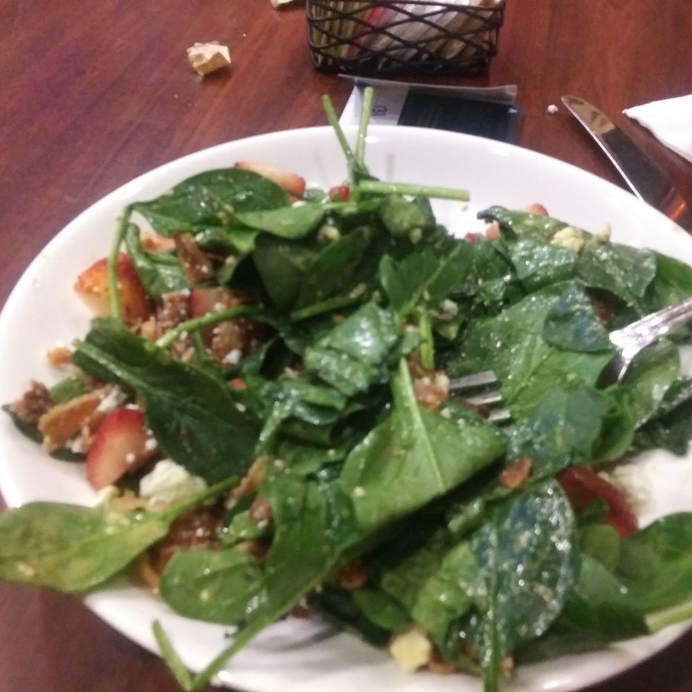 The baby spinach salad--spinach, pecans, bacon, strawberries and queso fresco; this salad was amazing, as was the price! The baby spinach salad--spinach, pecans, bacon, strawberries and queso fresco; this salad was amazing, as was the price!