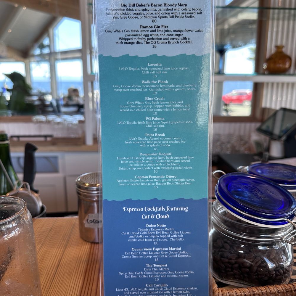 Crema - Bar menu - Breakfast & Brunch Near Me - Pacific Grove, California