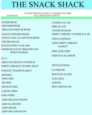 Menu photo 1 Snack Shack Lakebay, WA