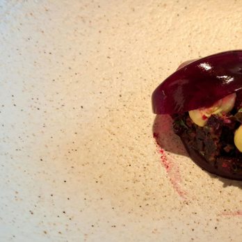 Glover’s Alley - Beet "Tartare," purée and gelatin, Hazelnut, Mustard, Dill. 2025 04 19. M1. - French Near Me - Dublin, D Glover’s Alley - Beet "Tartare," purée and gelatin, Hazelnut, Mustard, Dill. 2025 04 19. M1. - French Near Me - Dublin, D