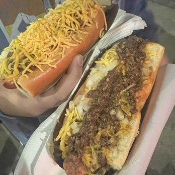Chili John's - Chile dog with cheese and onions and Chile dog with cheese and mustard - American Near Me - Burbank, California Chili John's - Chile dog with cheese and onions and Chile dog with cheese and mustard - American Near Me - Burbank, California