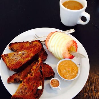 Five Points Bakery - Cinnamon raisin toast with peanut butter, cinnamon sugar and spiral sliced apple - Bakeries Near Me - Buffalo, New York