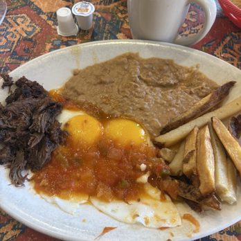 El Ranchero Mexican Restaurant - Delia's plate: barbacoa, beans, fries, eggs and flour tortillas and coffee - Mexican Near Me - La Porte, Texas El Ranchero Mexican Restaurant - Delia's plate: barbacoa, beans, fries, eggs and flour tortillas and coffee - Mexican Near Me - La Porte, Texas