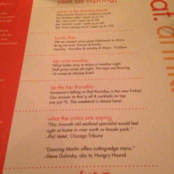 Dancing Marlin - Specials - New American Near Me - Frankfort, Illinois