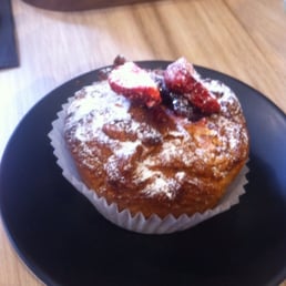 Croissant muffin hybrid with strawberry jam and candied strawberry on top. Amazing Croissant muffin hybrid with strawberry jam and candied strawberry on top. Amazing