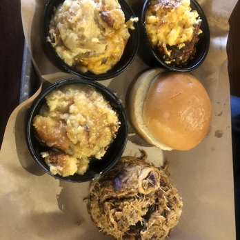 Mission BBQ - Caramel bread pudding, cheesy potatoes, Mac and cheese and pulled pork w/bun. - Barbeque Near Me - Virginia Beach, Virginia Mission BBQ - Caramel bread pudding, cheesy potatoes, Mac and cheese and pulled pork w/bun. - Barbeque Near Me - Virginia Beach, Virginia