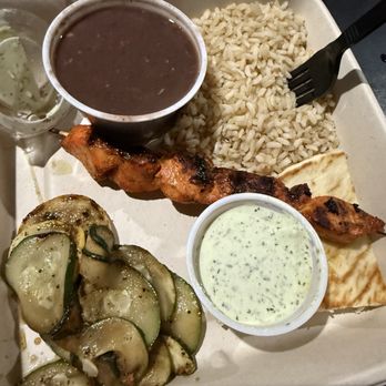PINCHO Burgers and Kebabs - Small chicken kabob with grilled squash, brown rice and beans and cilantro sauce. - Kebab Near Me - Katy, Texas PINCHO Burgers and Kebabs - Small chicken kabob with grilled squash, brown rice and beans and cilantro sauce. - Kebab Near Me - Katy, Texas