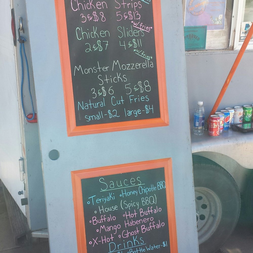 AJ's Wings - Their colorful menu chalkboard. - Chicken Wings Near Me - Portales, New Mexico AJ's Wings - Their colorful menu chalkboard. - Chicken Wings Near Me - Portales, New Mexico