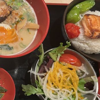 RAMEN-SAN - Tonkatsu and Salmon lunch set - Ramen Near Me - Chicago, Illinois RAMEN-SAN - Tonkatsu and Salmon lunch set - Ramen Near Me - Chicago, Illinois