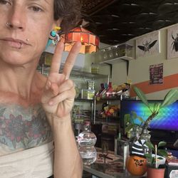 Alicia with a peace sign