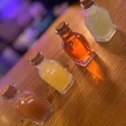 Ailaa Himalayan Bar and Grill - Shots. 1.Tamarind & Sake 2. Tequila & chilli & bitters 3. Gin & watermelon 4. Vodka & Cucamber
