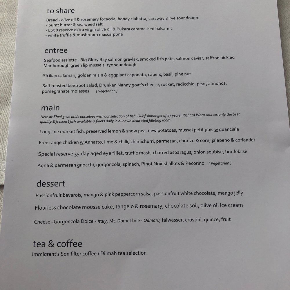 Shed 5 - Set price menu - Modern European Near Me - Wellington, WGN