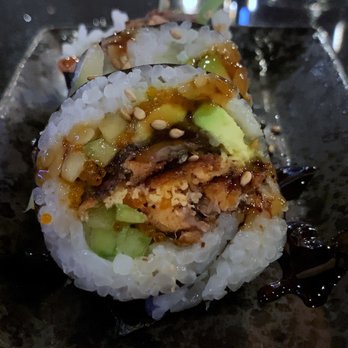 Tsui Sushi Bar - Salmon Skin Roll: grilled seasoning salmon skin, avocado, cucumber, japanese mayo, tobiko & soy glaze - Sushi Bars Near Me - Seattle, Washington Tsui Sushi Bar - Salmon Skin Roll: grilled seasoning salmon skin, avocado, cucumber, japanese mayo, tobiko & soy glaze - Sushi Bars Near Me - Seattle, Washington
