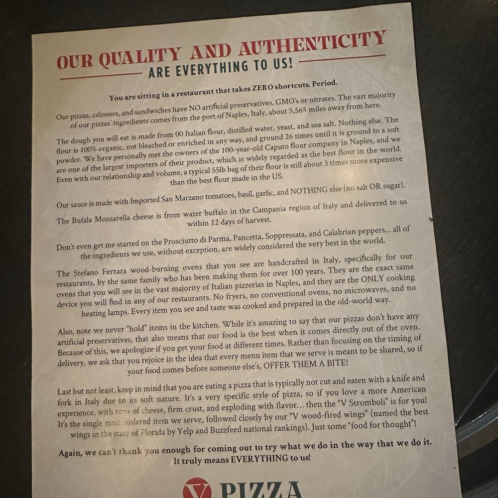 V Pizza + Sidecar - Flyer about Quality of Food Ingredients - Pizza Near Me - Jacksonville, Florida V Pizza + Sidecar - Flyer about Quality of Food Ingredients - Pizza Near Me - Jacksonville, Florida