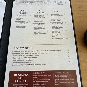Roka Akor - Lunch menu. - Sushi Bars Near Me - San Francisco, California Roka Akor - Lunch menu. - Sushi Bars Near Me - San Francisco, California
