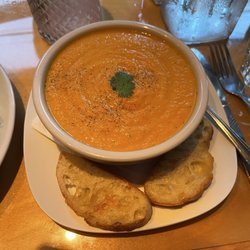 Tahini carrot soup with crostini