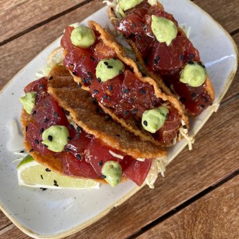Monkeypod Kitchen by Merriman - Ahi Poke Tacos - New American Near Me - Kihei, Hawaii Monkeypod Kitchen by Merriman - Ahi Poke Tacos - New American Near Me - Kihei, Hawaii