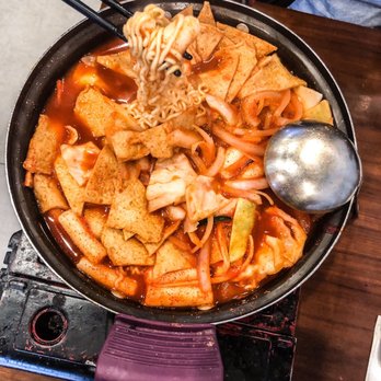 The Basac - DIY Tteokbokki ($19) serves 2 people and consists of ramen, rice cakes, glass noodles, fish cakes, and cabbage. Not terribly spicy! - Korean Near Me - Flushing, New York