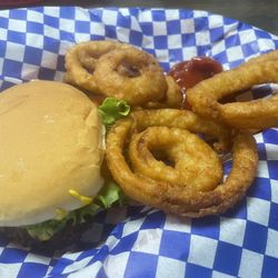 Lady Queene Restaurant - Single patty and onion rings