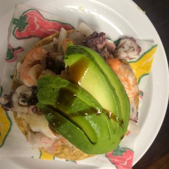 Mariscos El Barco - Amazing mixed seafood tostada. With the 1/2 avocado, and the generous and delicious portion, this is a whole meal and a steal for $8. - Seafood Near Me - Richmond, Virginia Mariscos El Barco - Amazing mixed seafood tostada. With the 1/2 avocado, and the generous and delicious portion, this is a whole meal and a steal for $8. - Seafood Near Me - Richmond, Virginia