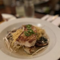 The Hudson House - Sea bass with ramen noodles and bok Choi & mushrooms