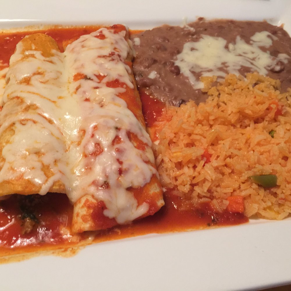 Mexico Restaurant - Remainder of the Mexican Sampler - Beef Enchiladas (very good(, Rice, & Beans. - Mexican Near Me - Greensboro, North Carolina Mexico Restaurant - Remainder of the Mexican Sampler - Beef Enchiladas (very good(, Rice, & Beans. - Mexican Near Me - Greensboro, North Carolina