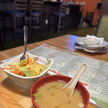 Mr. Sushi - Miso Soup and House Special Salad - Sushi Bars Near Me - Cincinnati, Ohio