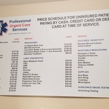 PROFESSIONAL URGENT CARE SERVICES - Updated January 2025 - 17 
