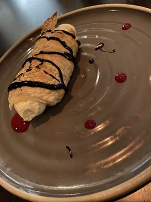 Photo of Alloro D.O.C. - Tucson, AZ, US. brown butter cannoli w/chocolate ganache and sweet vanilla pastry cream. A puff pastry with sour cream/cream cheese (not sweet).