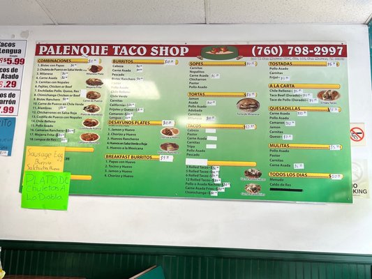 Menu photo 2 El Palenque Taco Shop San Marcos, CA