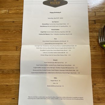 Husk - Happy birthday menu - American Near Me - Charleston, South Carolina Husk - Happy birthday menu - American Near Me - Charleston, South Carolina