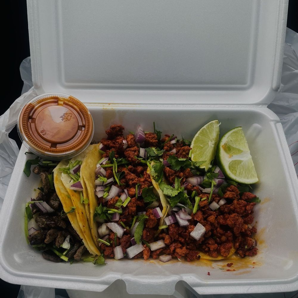 Chorizo and Steak Tacos with Red Sauce