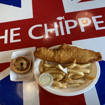 The Chipper - Fish(haddock) & chips with a Scottish pie. - Fish & Chips Near Me - Katy, Texas The Chipper - Fish(haddock) & chips with a Scottish pie. - Fish & Chips Near Me - Katy, Texas