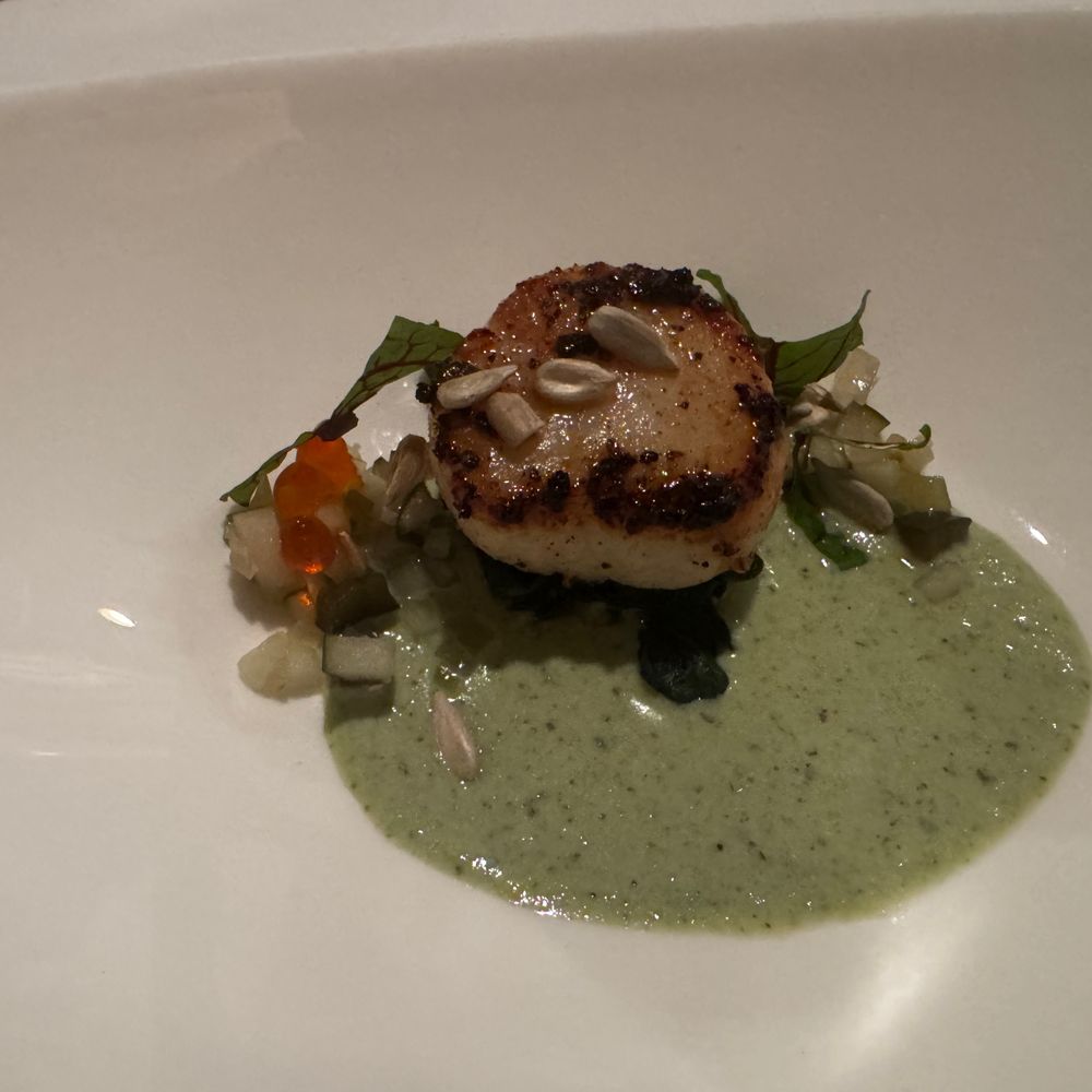 Sanford Restaurant - seared sea scallop with scalded spinach, jajik, marinated cucumbers and peppers - New American Near Me - Milwaukee, Wisconsin Sanford Restaurant - seared sea scallop with scalded spinach, jajik, marinated cucumbers and peppers - New American Near Me - Milwaukee, Wisconsin
