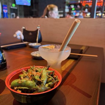 Blue Sushi Sake Grill - spicy charred edamame, and a cocktail with popping Boba - Sushi Bars Near Me - Omaha, Nebraska