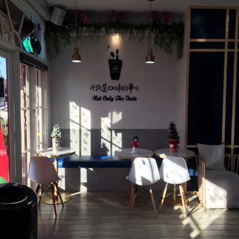 Feng Cha Teahouse - Holiday decor by the sign inside - Bubble Tea Near Me - Costa Mesa, California