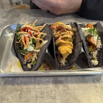 Taco Rock - Left to right: Ahi tuna, key west grouper and blackened salmon tacos - Tacos Near Me - Oakton, Virginia
