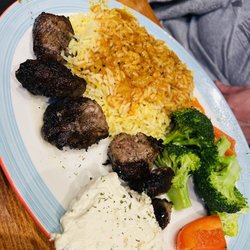 Astoria Shish Kebob House - Pork Souvlaki regular with rice and vegetables