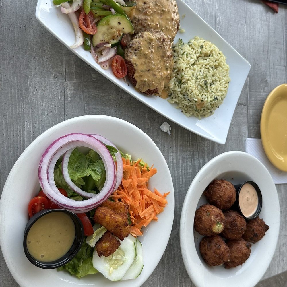 Salt Cracker Fish Camp - Grouper Cakes, Jalapeno & Corn Hushpuppies, Dixie Garden Salad - Seafood Near Me - Clearwater, Florida Salt Cracker Fish Camp - Grouper Cakes, Jalapeno & Corn Hushpuppies, Dixie Garden Salad - Seafood Near Me - Clearwater, Florida