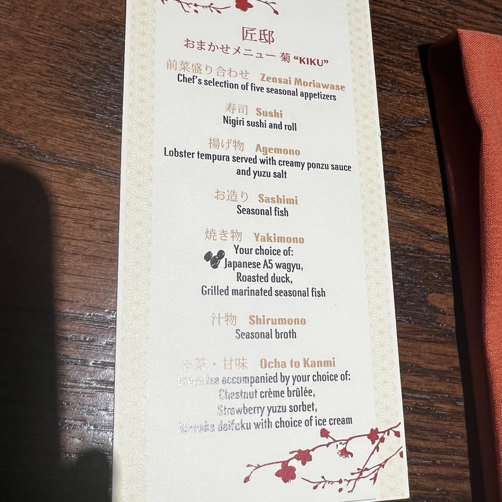 Takumi-Tei - Menu for 7 courses - Japanese Near Me - Lake Buena Vista, Florida Takumi-Tei - Menu for 7 courses - Japanese Near Me - Lake Buena Vista, Florida