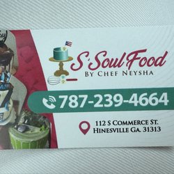 S'soul Food By Chef Neysha - Business card, 8/27/25