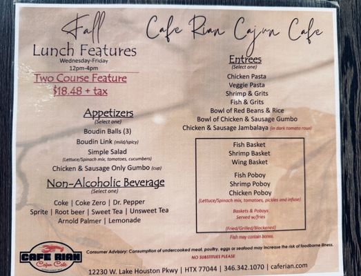 Menu photo 3 Cafe Rian Cajun Cafe Houston, TX