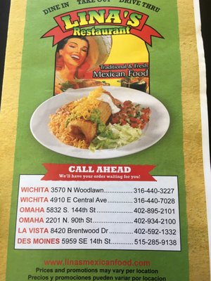 Menu photo 2 Lina's Mexican Restaurant Omaha, NE Menu photo 2 Lina's Mexican Restaurant Omaha, NE