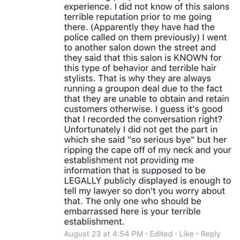 Metro Salon - This salons response was so unbelievably unprofessional they deleted it. So glad I have the incident recorded. - Hair Salons Near Me - Howell Township, New Jersey Metro Salon - This salons response was so unbelievably unprofessional they deleted it. So glad I have the incident recorded. - Hair Salons Near Me - Howell Township, New Jersey