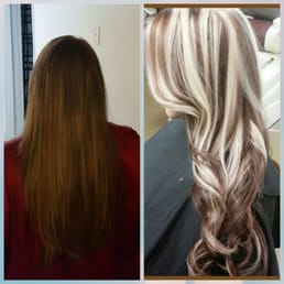 Right side with the bold blonde chunks is what I asked for(gave pic as example, was told no problem). Left side is what I got . Right side with the bold blonde chunks is what I asked for(gave pic as example, was told no problem). Left side is what I got .