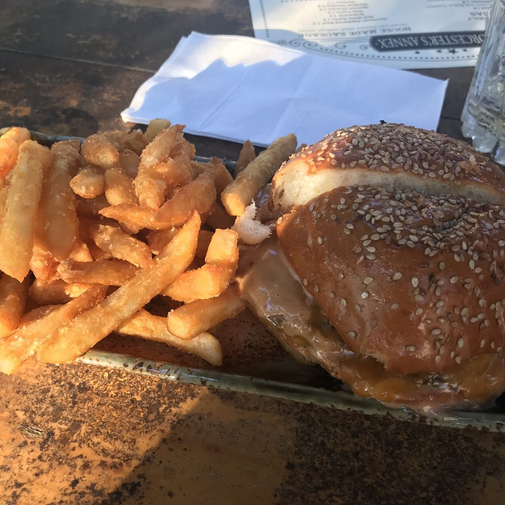 Heights Bier Garten - Cheeseburger with fries - Cocktail Bars Near Me - Houston, Texas