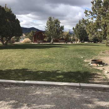 Ely KOA - Grass in front of cabins - RV Parks Near Me - Ely, Nevada