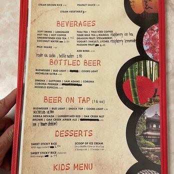 Dara Thai Twisters - Menu- Side Orders, Beverages, Bottled Beer, Beer on Tap, Desserts and Kids Menu - Thai Near Me - Williams, Arizona Dara Thai Twisters - Menu- Side Orders, Beverages, Bottled Beer, Beer on Tap, Desserts and Kids Menu - Thai Near Me - Williams, Arizona